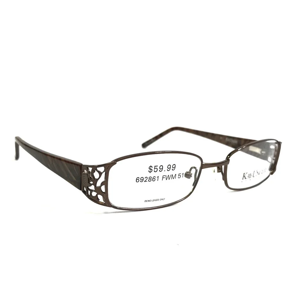 Kay Unger Eyeglasses Frames K141 BRN Brown Rectangle Marble Wire Rim 51-18-135
